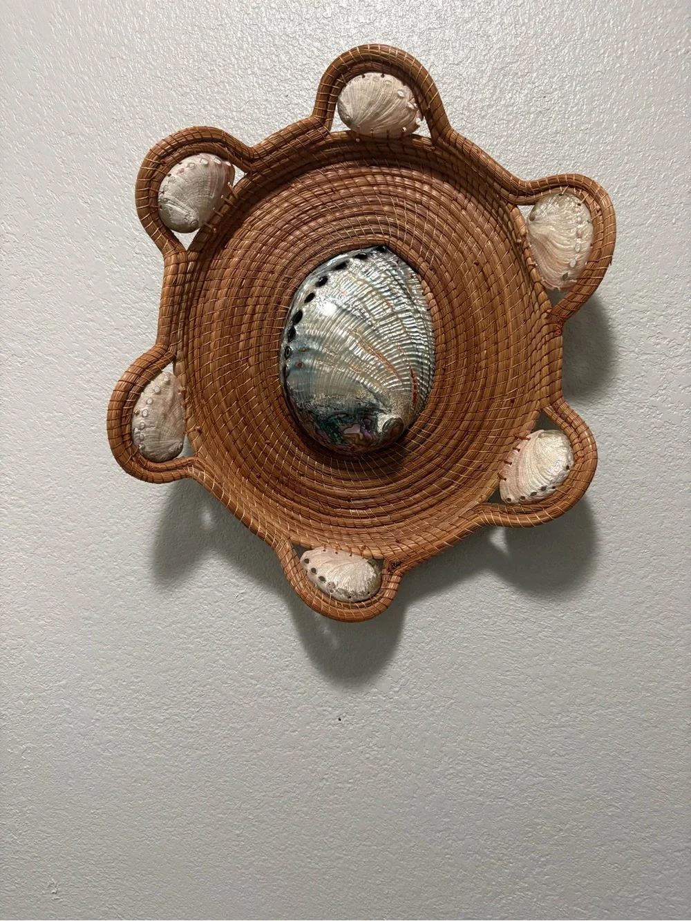 Woven Rattan Wall Basket with Decorative Shells